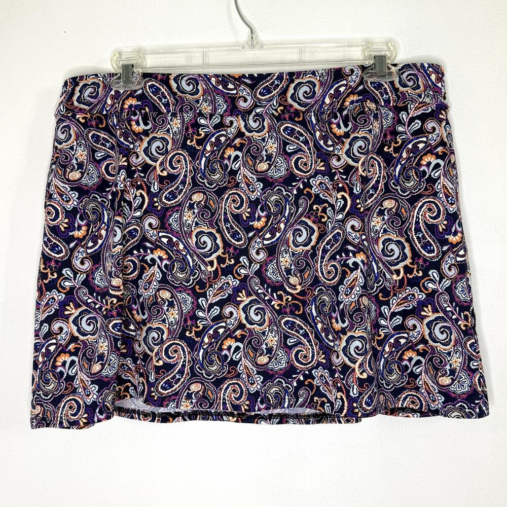 Lands' End Swim Skirt Womens 18L Blue Paisley Built In Brief Lined Stretch